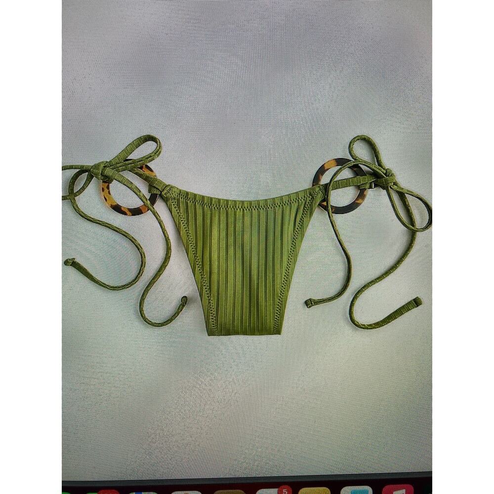 NWT J.Crew wide rib curved waist cheeky string bikini bottom with rings Large